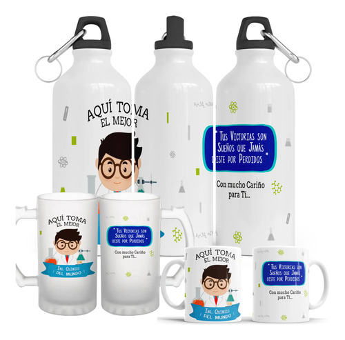 Kit Taza, Tarro Y Botella Profesion Quimico Quimica