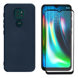 Kit Capa Aveludada Azul Para Moto G9 Play + Pelicula