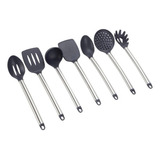 Jogo Utensilio Cozinha 7 Pecas Silicone Inox Cozinha Prática