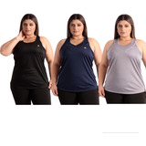 Kit 3 Blusas Regata Plus Size Dry Fit Fitness Academia