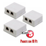 Paq 10 Pz Roseta De Pared 2 Jack Rj45 Cat5 Blanca Adhesivo