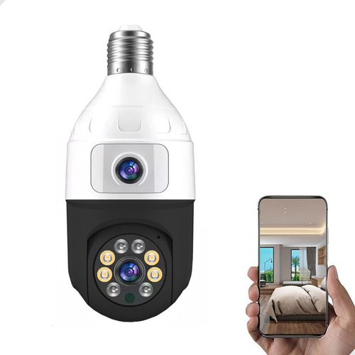 Câmera De Segurança Lâmpada Giratória Wi-fi Com Duas Lentes 