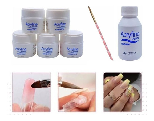 Kit Acryfine Polímero + Monomero + Pincel Esculpidas Premium