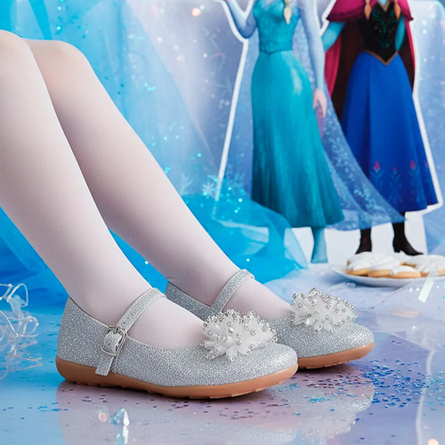 Zapato Elsa Y Ana Princesa Zapatillas Niña 06-p Gliter Plata