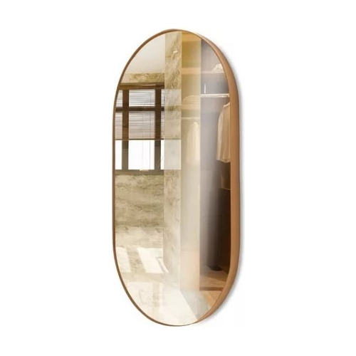 Espelho Oval Decorativo Moldura Em Couro 76x43cm Banheiro