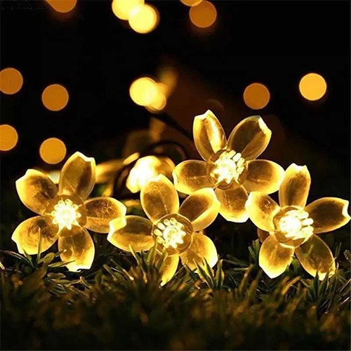 Guirnalda 50led Luz Panel Solar Flor Cerezo 7m Exter Navidad