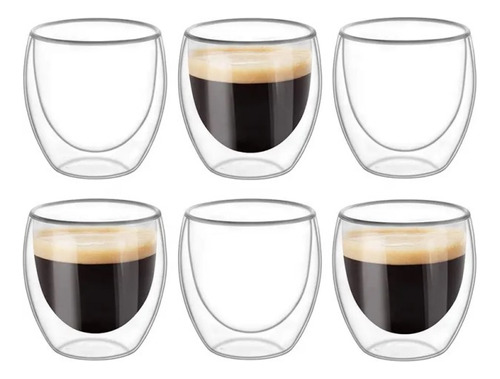 Juego 6 Tazas Café Vidrio 80ml - Doble Pared Mug Taza Café