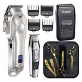 Kit 3 Tesouras Profissional Barbeiro Cabelo + Máquinas Corte