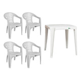 Conjunto Mesa Plástica Com 4 Cadeiras 122 Kg Bar Duoplastic Cor Branco