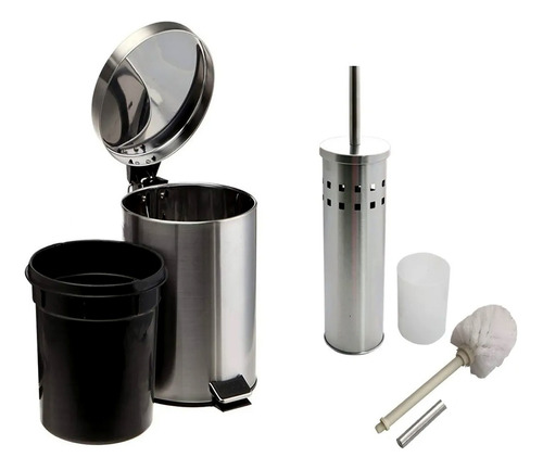 Set Tacho Basura Acero Inox. 5 L+ Cepillo Baño - Sheshu Home