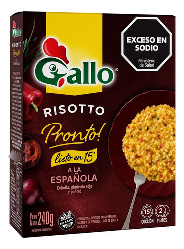 ! Arroz Gallo Risotto Pronto Española 15 Min Sin Tacc