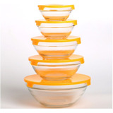 Set X 5 Bowls Vidrio Recipiente Con Tapa Plástica