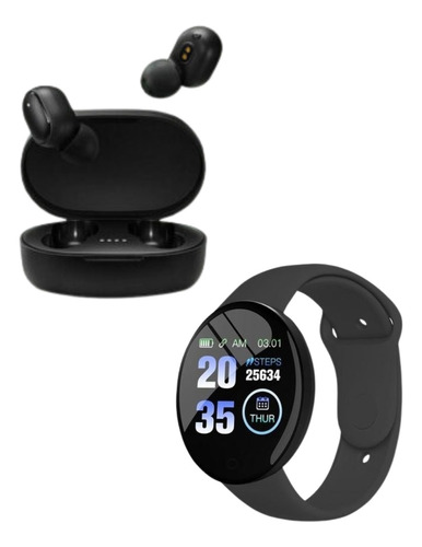 Combo Smartwatch Reloj Inteligente D18 + Auricular A6s Negro