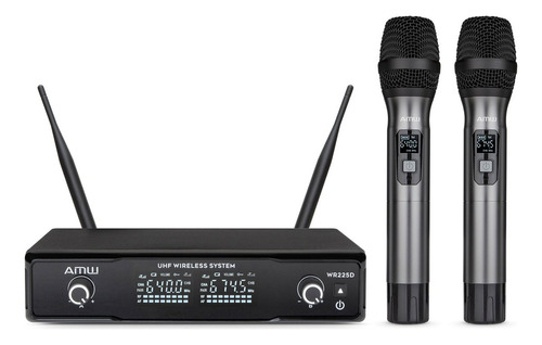 Amw Au200 Microfone Sem Fio Duplo De Mão Digital Uhf + Case Cor Preto