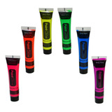 6 Tubos, Pintura Neon Fluorescente Glow Luz Uv Maquillaje