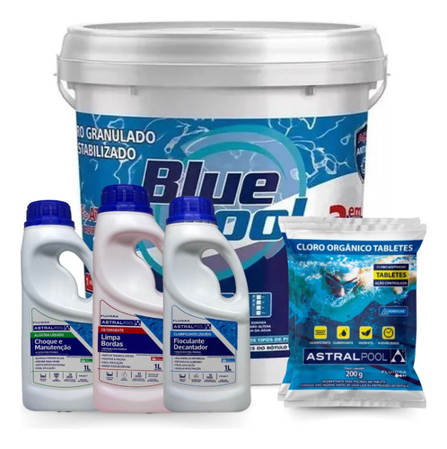 Kit Limpeza Piscina Blue Pool Economic 3 Em 1 + Auxiliares