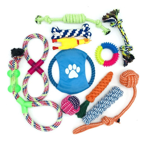 Set 12 Juguetes Mascota Perro Disco, Pelota, Cuerda Y Otros.