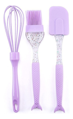 Set X3 Utensillos De Silicona Sirena Espátulas Repostería