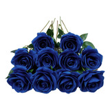 10 Piezas De Rosas Artificiales De Seda Decoracion Azul Real