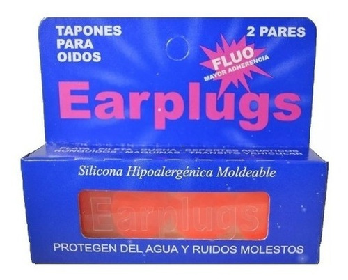 Tapones Para Oidos Earplugs Silicona Fluo 2 Pares (x4cajas)