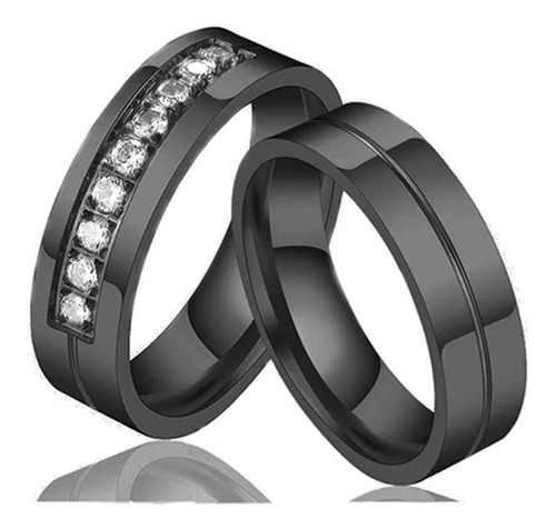 2 Anillos Parejas Acero Inoxidable Alta Calidad Negro Amor