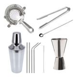 Set Kit Bartender Barman Coctelera Tragos Bebidas Acero Inox