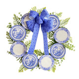 Placa De Madeira De Coroa De Porcelana Azul E Branca Para Pe