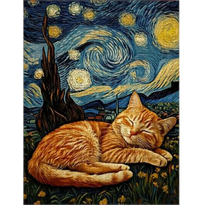 Puzzle De 1000 Piezas El Gato Naranja Bajo La Noche Estrella