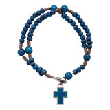 Brazalete. Pulsera Azul Infantil Rosario Con Cruz.