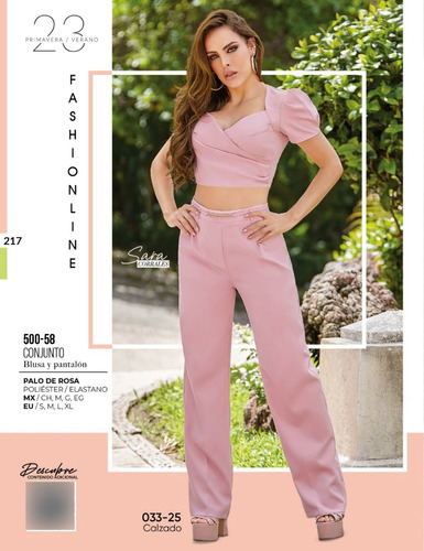 Conjunto Crop Top Y Pantalón Palo De Rosa 500-58 Outlet Mchn