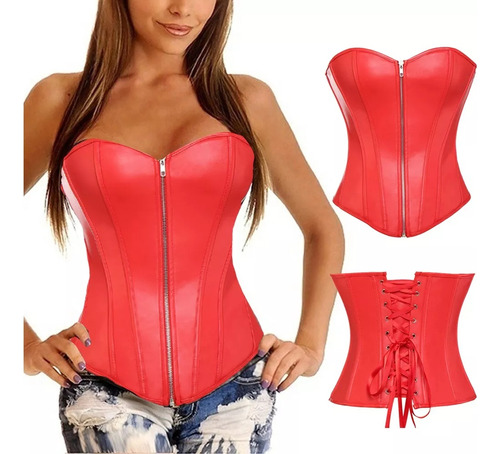 Corsé De Piel Sintética Para Mujer Overbust Bustier Top Con