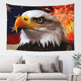 Adanti American Flag Fire Eagle Print Tapestry Decorative W.