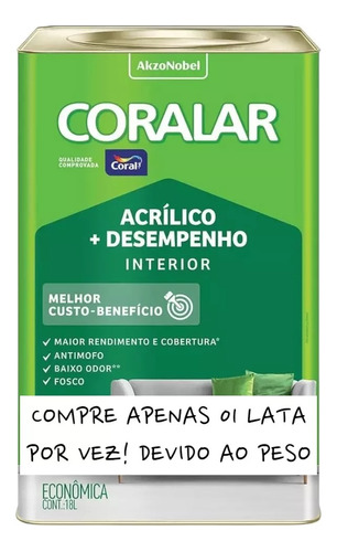 Tinta Coral Acrílica Antimofo Parede/teto 18l Escolha A Cor