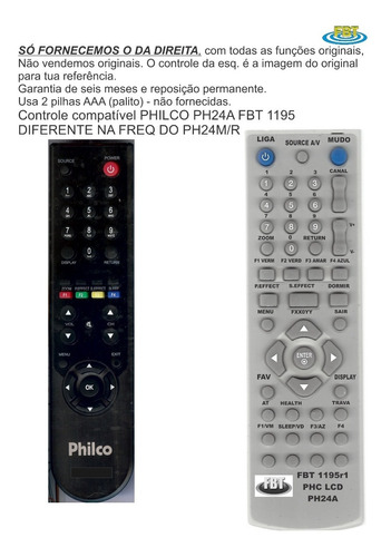 Controle Exclusivo Philco Ph24a Difer Do Ph24m Fbt1195