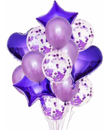 Set 14 Globos Metalizados Estrella Transparente Confetti