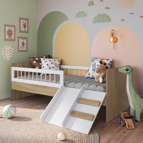 Cama Montessoriana Infantil Com Escada E Escorregador 1,93 M