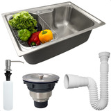 Kit Cozinha Cuba Inox 304 Com Porta Detergente Valvula Sifão