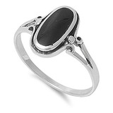 Anillo De Ónix Negro Simulado De Plata Esterlina Para Mujer