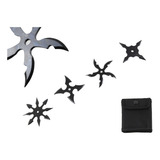 Estrella Ninja Shuriken 4pza 7cm Con Funda Color Negro