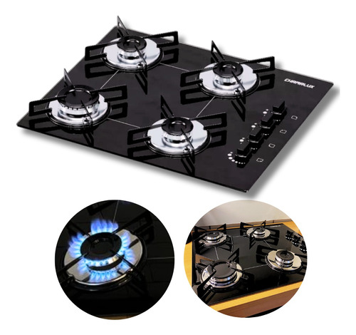 Fogão Cooktop Gás Chamalux 4 Bocas Ultra Chama Preto 