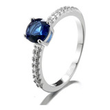 Anillo Plata 925 Mujer Circón Azul Blanco Diseño Elegante