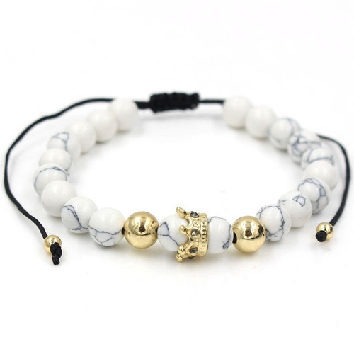 Pulsera De Corona Piedra Howlita Hombre Mujer Moda 2021 1