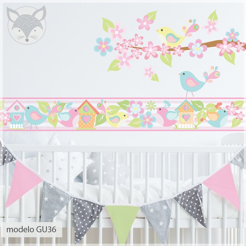 Guardas Decorativas Infantiles Flores Elefantes Gu36a40