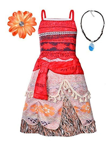 Disfraz De Princesa Moana Con Collar Y Flor -talla 9 -10