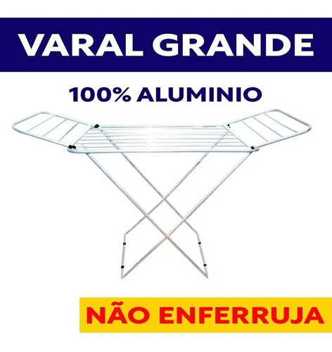 Varal De Chão Alumínio Grande Com Abas Dobravel Retratil 