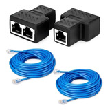 Adaptador Duplicador Rj45 Emenda Extensor + 2 Cabo 10 Metros