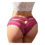 Panty En Tela Lisa Con Encaje, Diseño De Tiras Cruzadas 3099