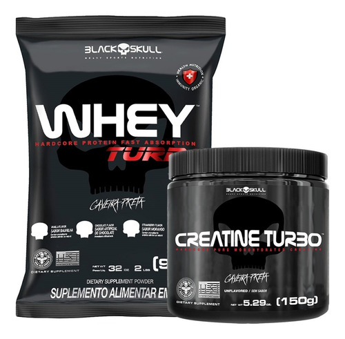 Combo Ganho De Força (whey Protein + Creatina Black Skull) Sabor Morango