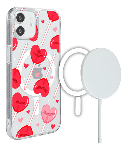 Funda iPhone Magsafe Para Mujer Paletas Corazones Con Nombre