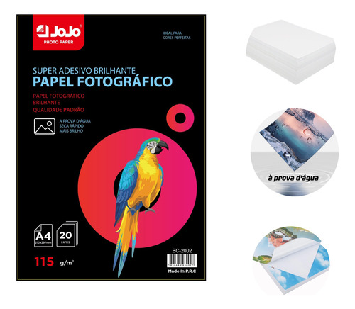 400 Fls Papel Foto Glossy Adesivo A4 115g Para Jato De Tinta